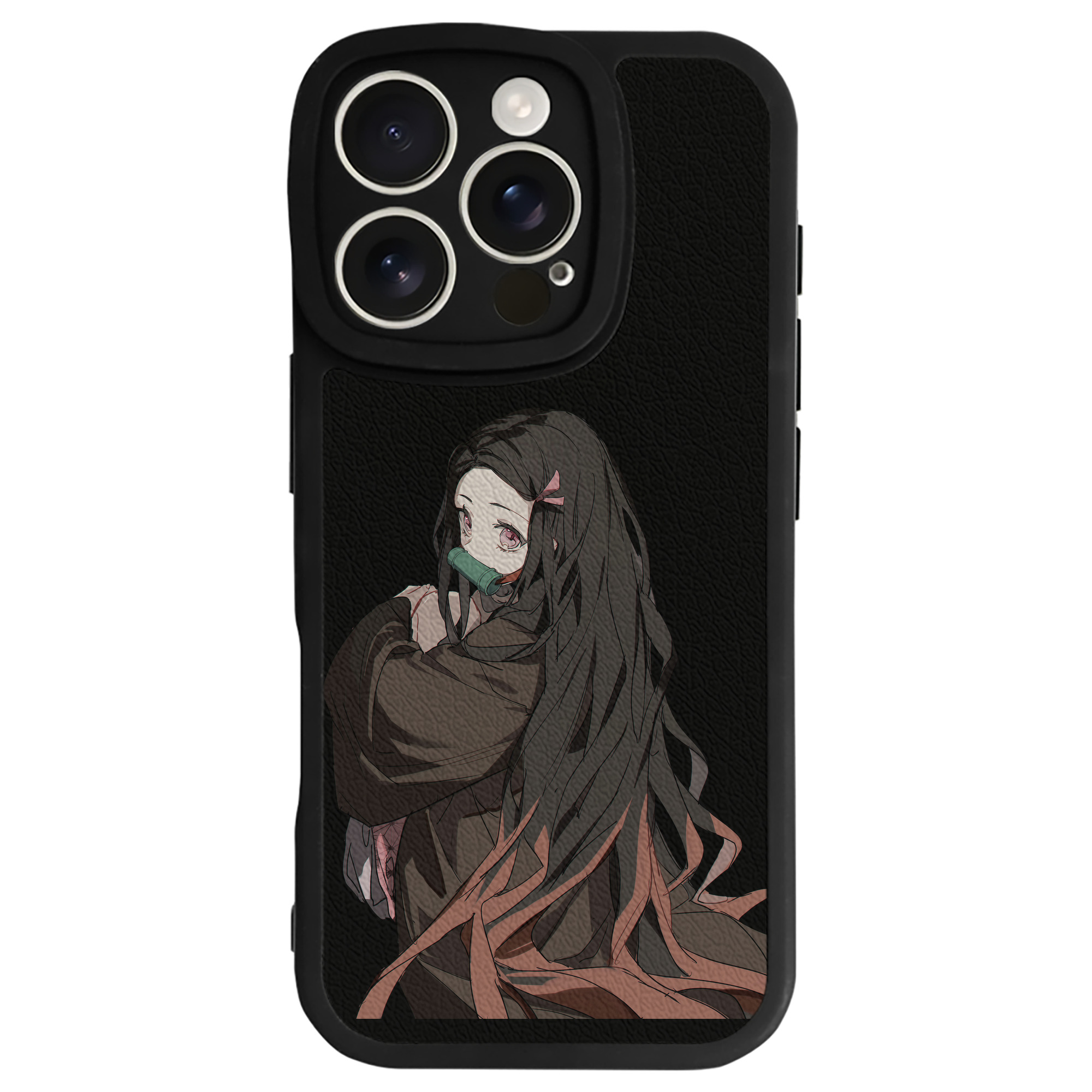 （画像用） 鬼滅の刃（きめつのやいば）竈門 禰󠄀豆子／かまど ねずこ Kamado Nezuko 【iPhone 16シリーズ対応】シリコンスマホケース（レザー調） 材質：シリコン